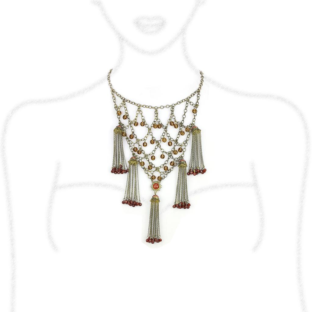 LO4213 - Antique Copper Brass Necklace with Synthetic Onyx in Red Series LuxuryLifeWay Online Store