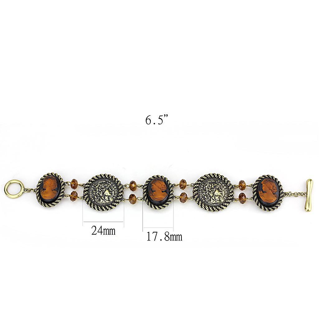 LO4221 - Antique Copper Brass Bracelet with Synthetic Synthetic Stone in Smoked Quartz LuxuryLifeWay Online Store