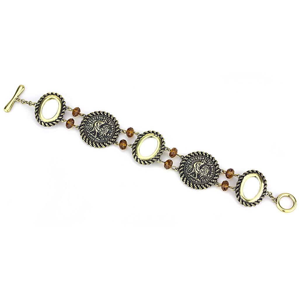 LO4221 - Antique Copper Brass Bracelet with Synthetic Synthetic Stone in Smoked Quartz LuxuryLifeWay Online Store