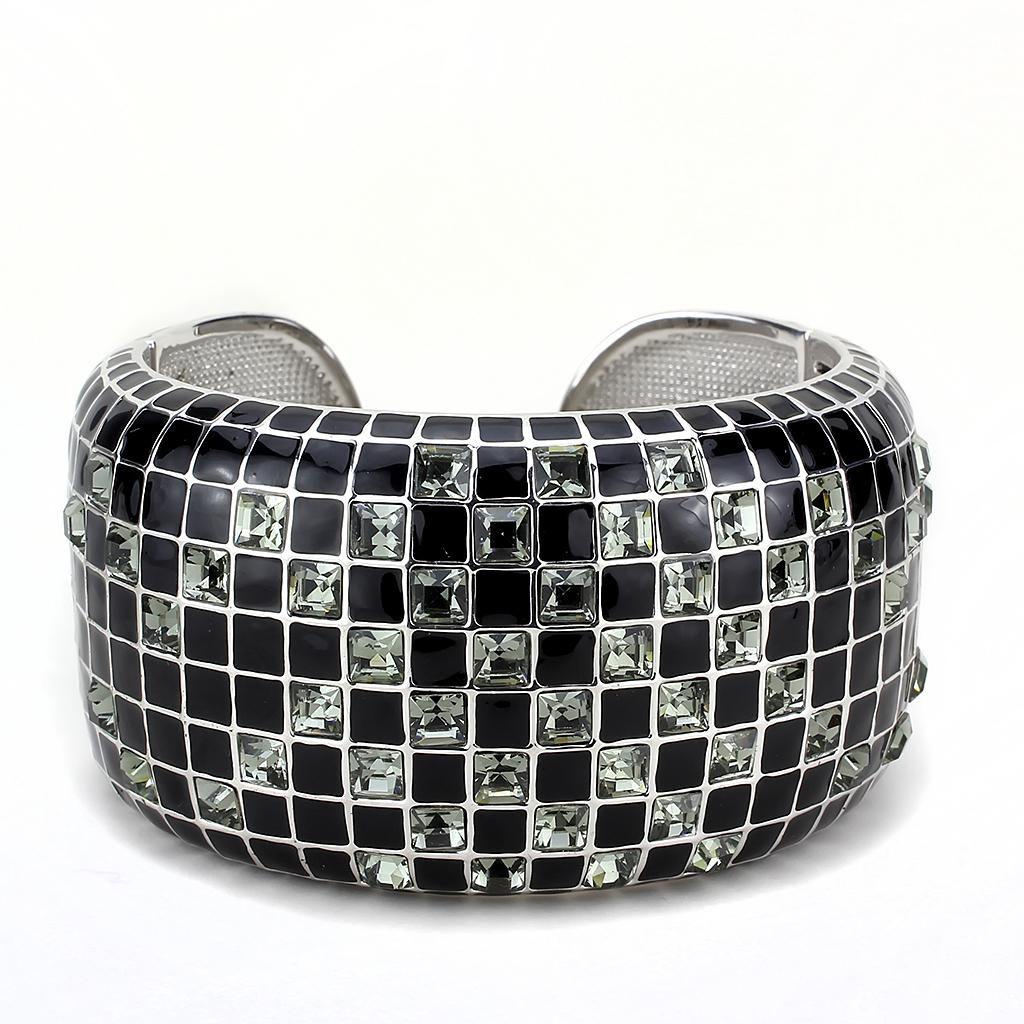 LO4272 - Rhodium Brass Bangle with Top Grade Crystal  in Black Diamond LuxuryLifeWay Online Store