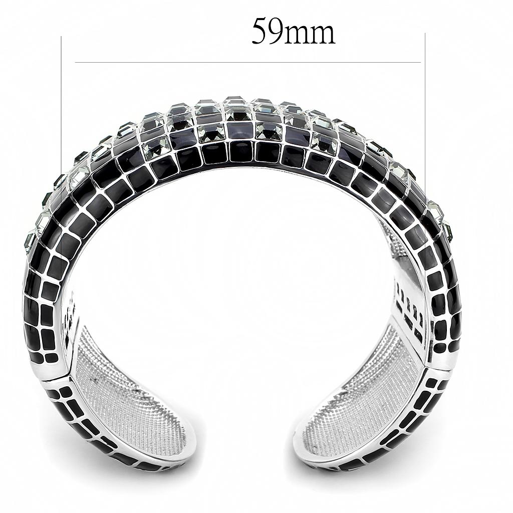 LO4272 - Rhodium Brass Bangle with Top Grade Crystal  in Black Diamond LuxuryLifeWay Online Store
