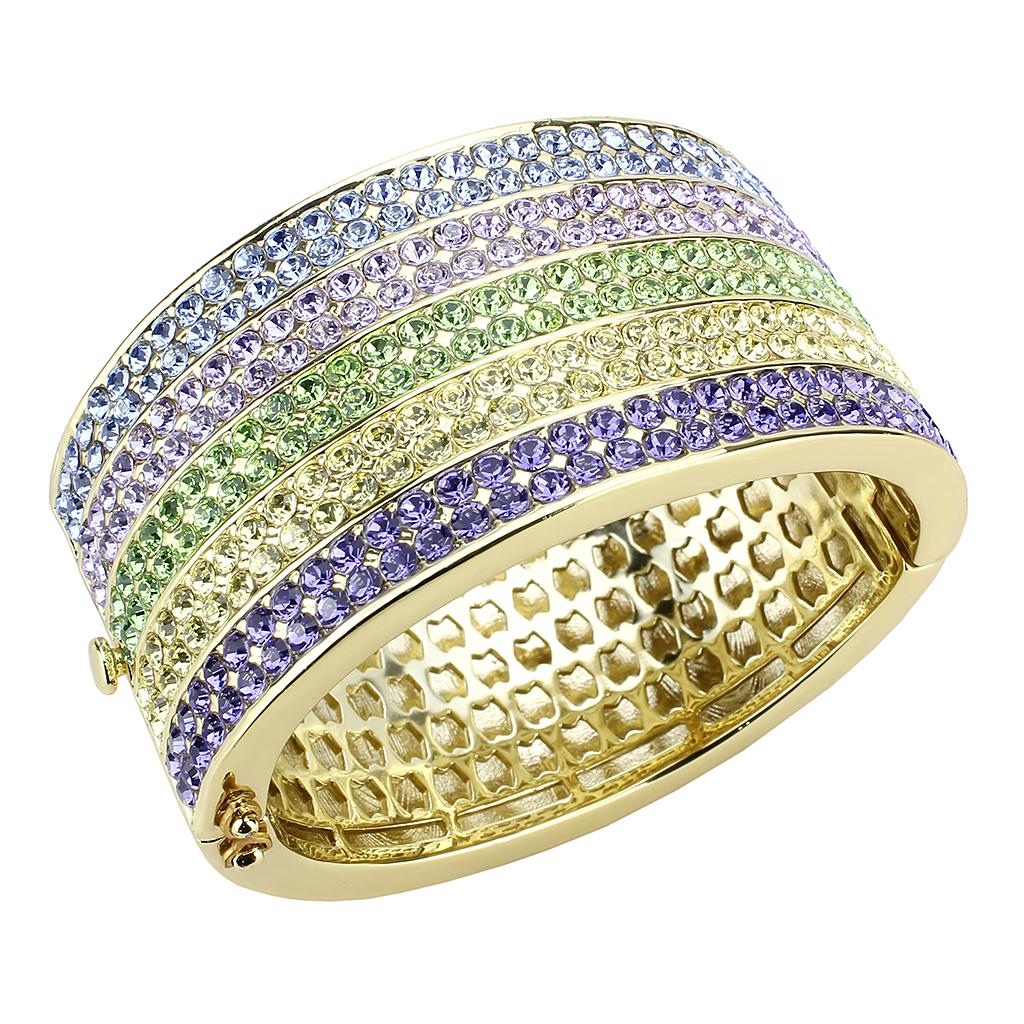 LO4277 - Gold Brass Bangle with Top Grade Crystal  in Multi Color LuxuryLifeWay Online Store