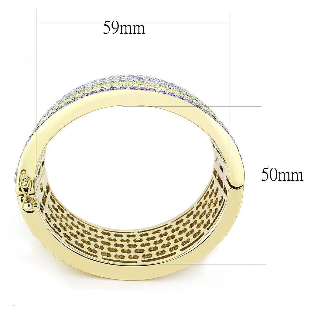 LO4277 - Gold Brass Bangle with Top Grade Crystal  in Multi Color LuxuryLifeWay Online Store