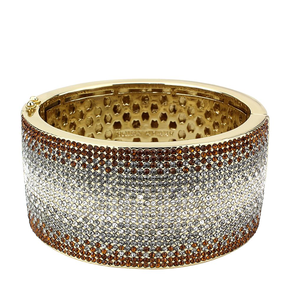 LO4280 - Gold Brass Bangle with Top Grade Crystal  in Multi Color LuxuryLifeWay Online Store