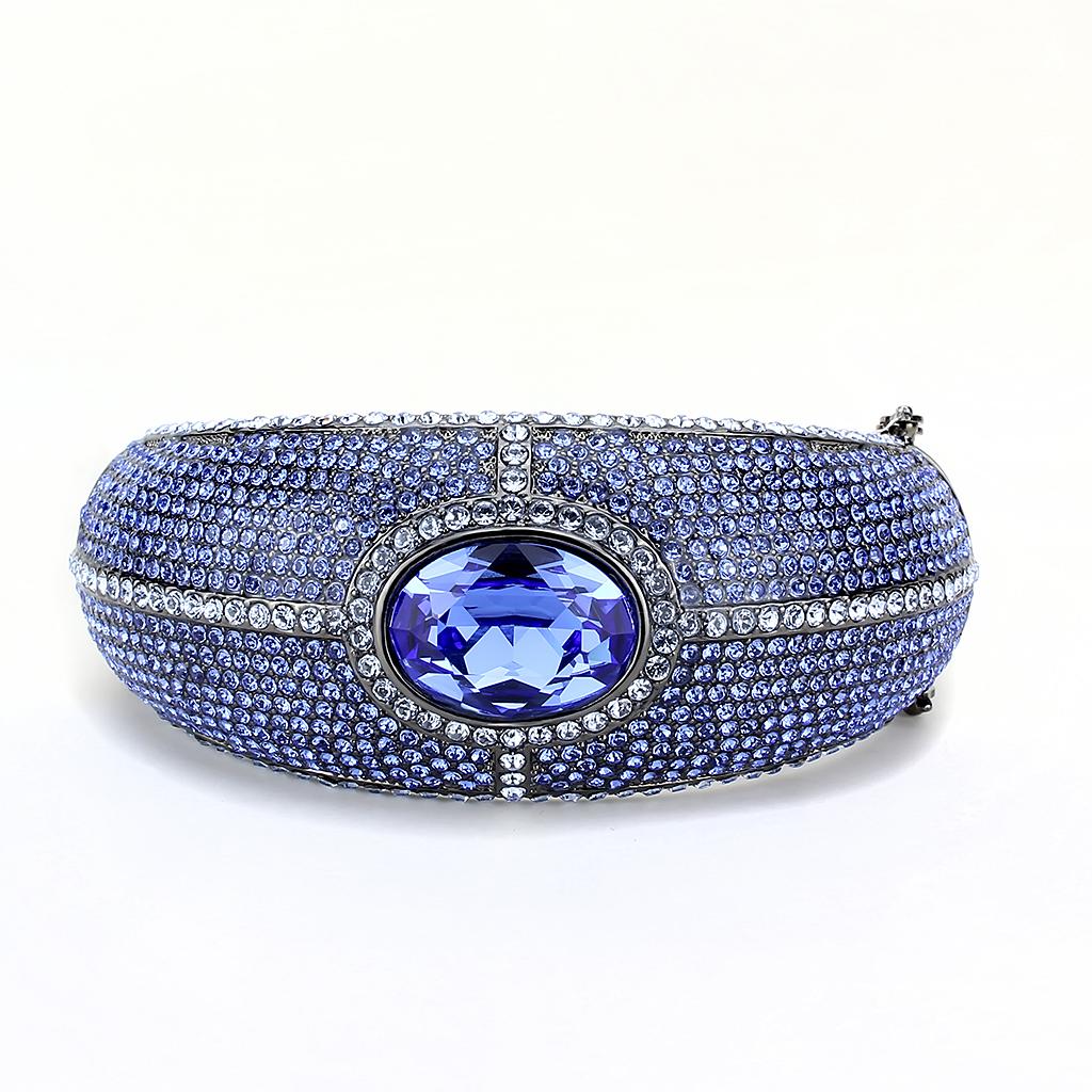 LO4283 - TIN Cobalt Black Brass Bangle with Top Grade Crystal  in Sapphire LuxuryLifeWay Online Store