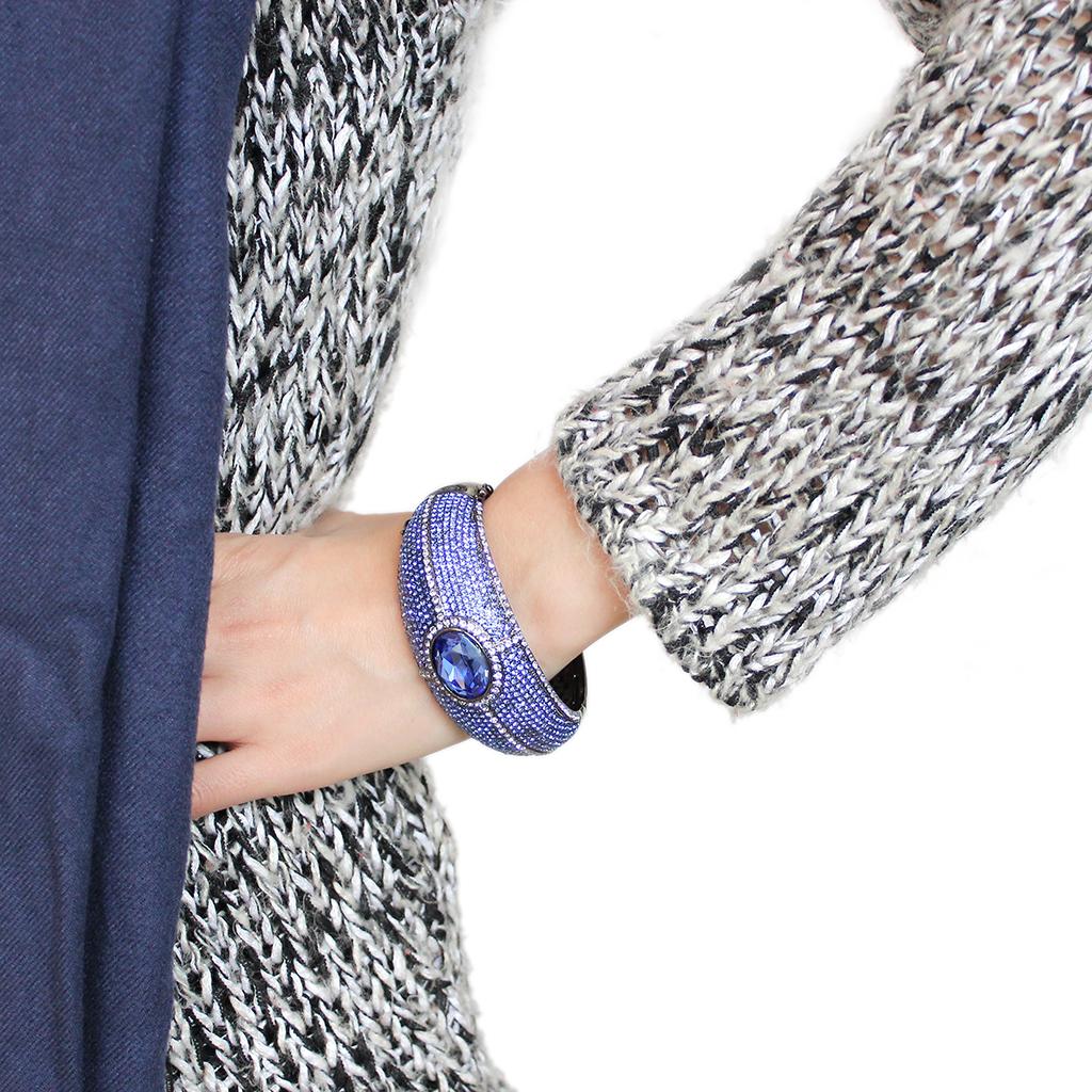 LO4283 - TIN Cobalt Black Brass Bangle with Top Grade Crystal  in Sapphire LuxuryLifeWay Online Store