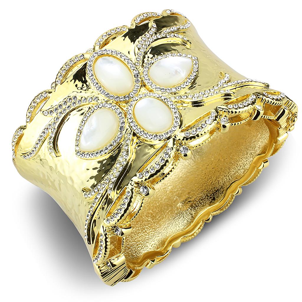 LO4285 - Gold Brass Bangle with Synthetic  in White LuxuryLifeWay Online Store