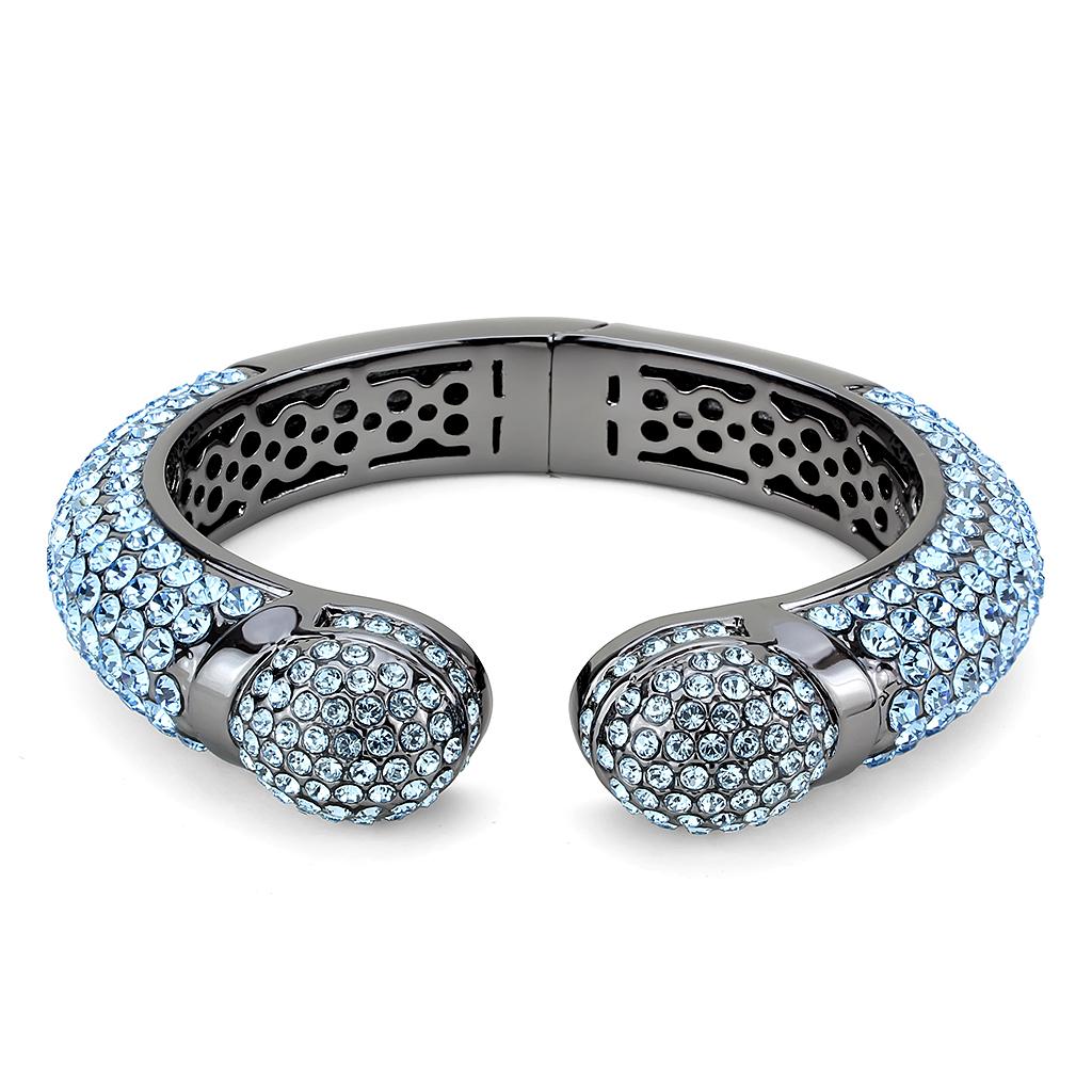 LO4289 - TIN Cobalt Black Brass Bangle with Top Grade Crystal  in Sea Blue LuxuryLifeWay Online Store