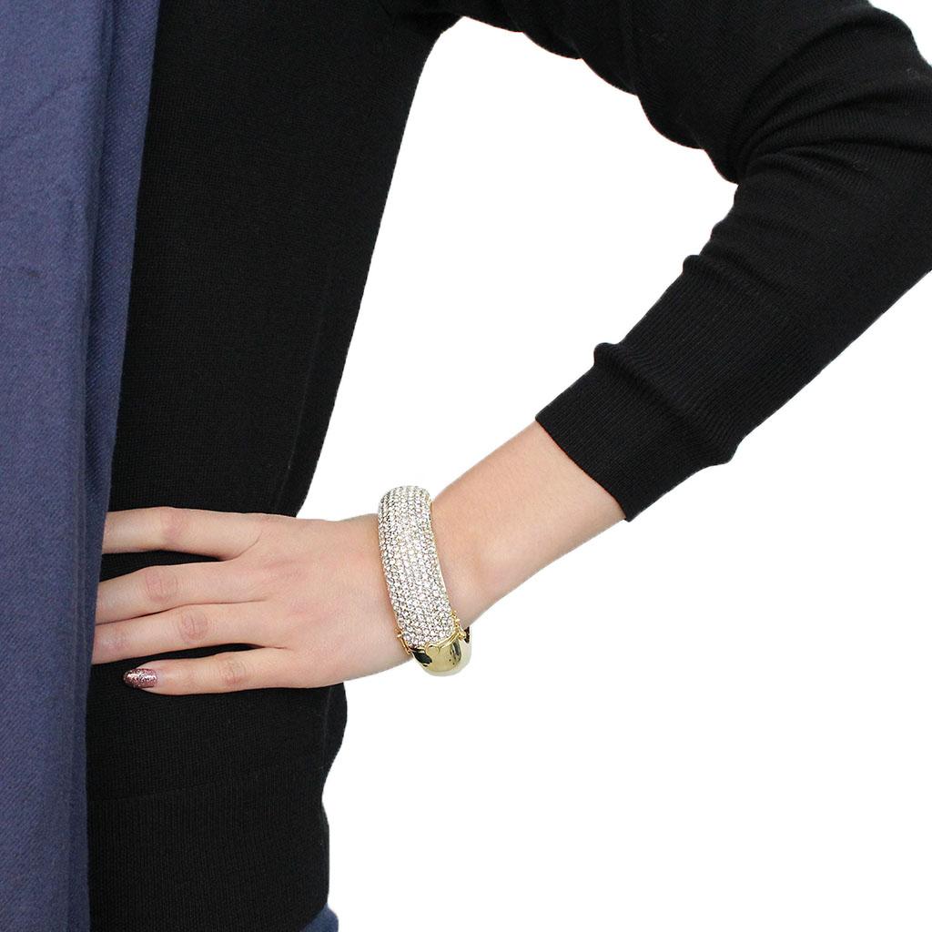 LO4301 - Flash Gold Brass Bangle with Top Grade Crystal  in Clear LuxuryLifeWay Online Store