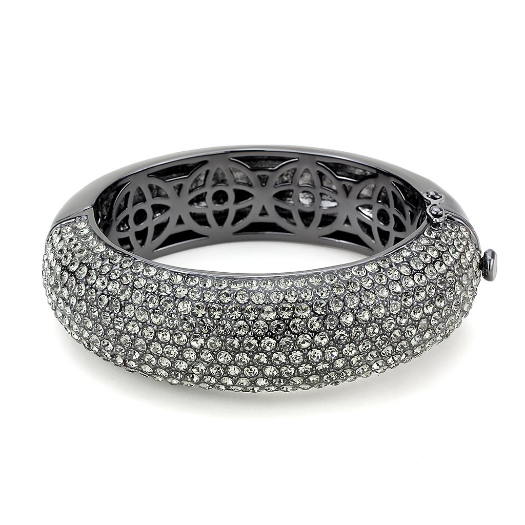 LO4304 - TIN Cobalt Black Brass Bangle with Top Grade Crystal  in Black Diamond LuxuryLifeWay Online Store