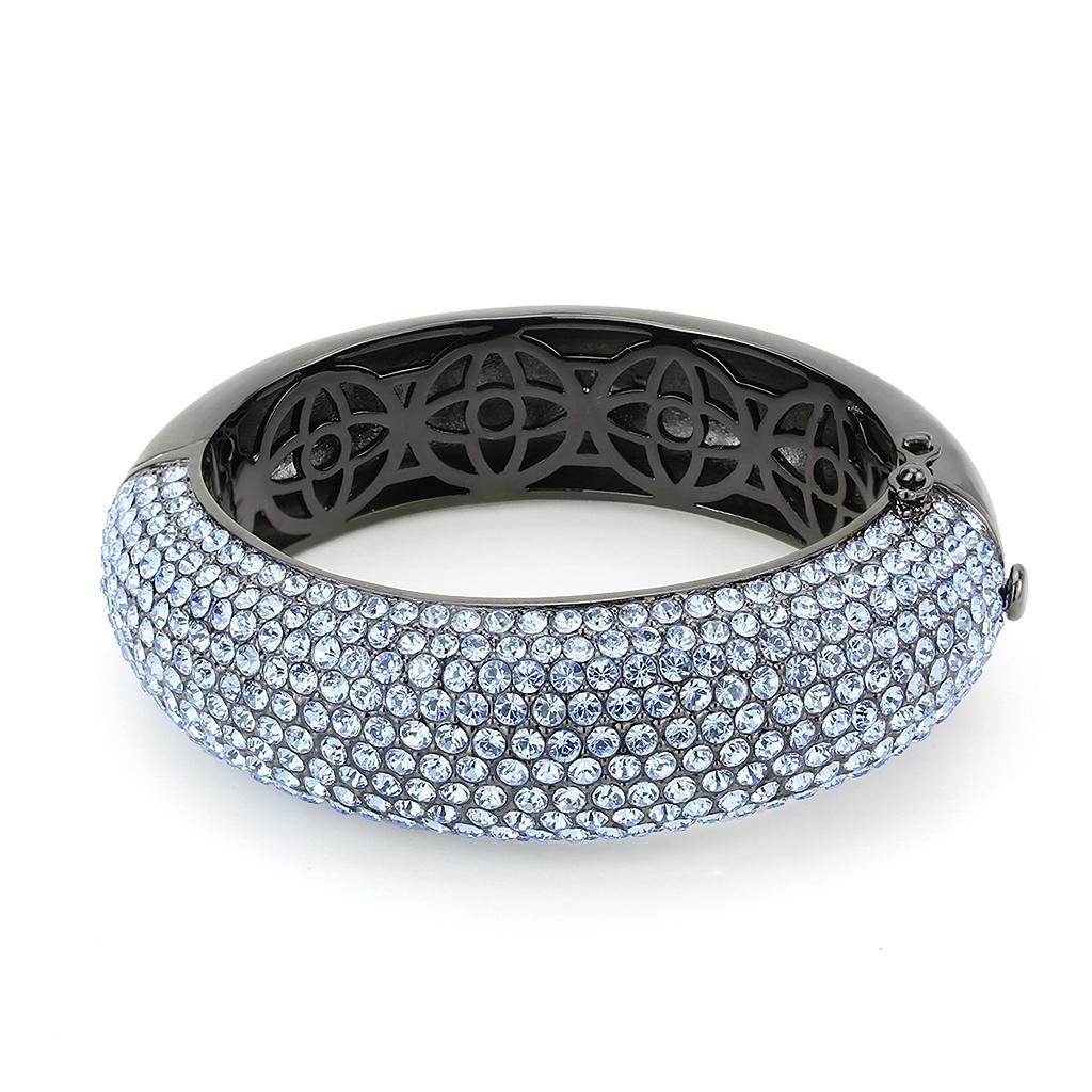LO4307 - TIN Cobalt Black Brass Bangle with Top Grade Crystal  in Aquamarine LuxuryLifeWay Online Store