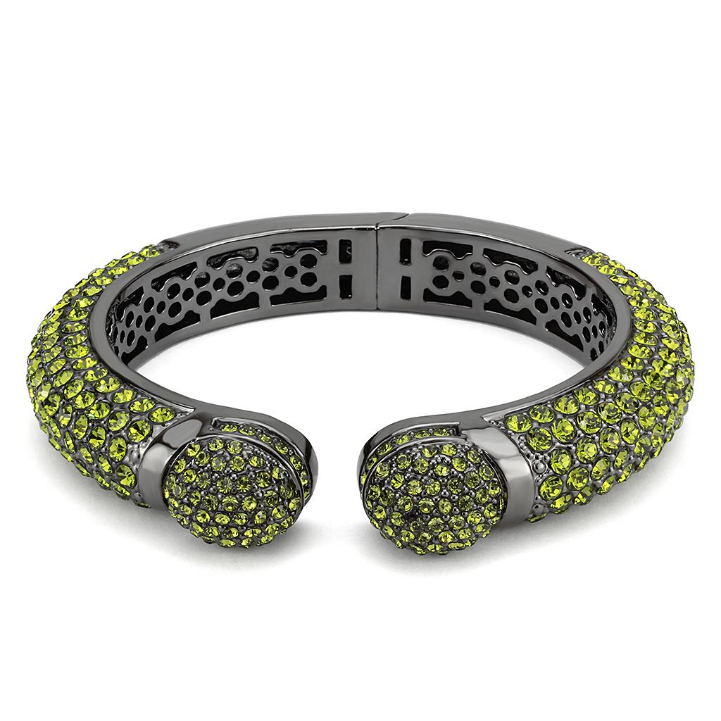 LO4314 - TIN Cobalt Black Brass Bangle with Top Grade Crystal  in Peridot LuxuryLifeWay Online Store