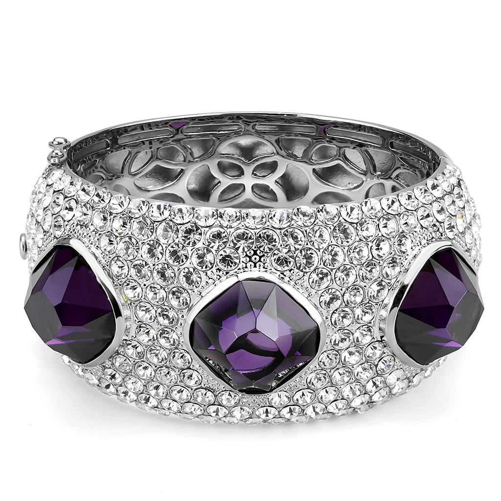 LO4330 - Rhodium Brass Bangle with AAA Grade CZ  in Amethyst LuxuryLifeWay Online Store
