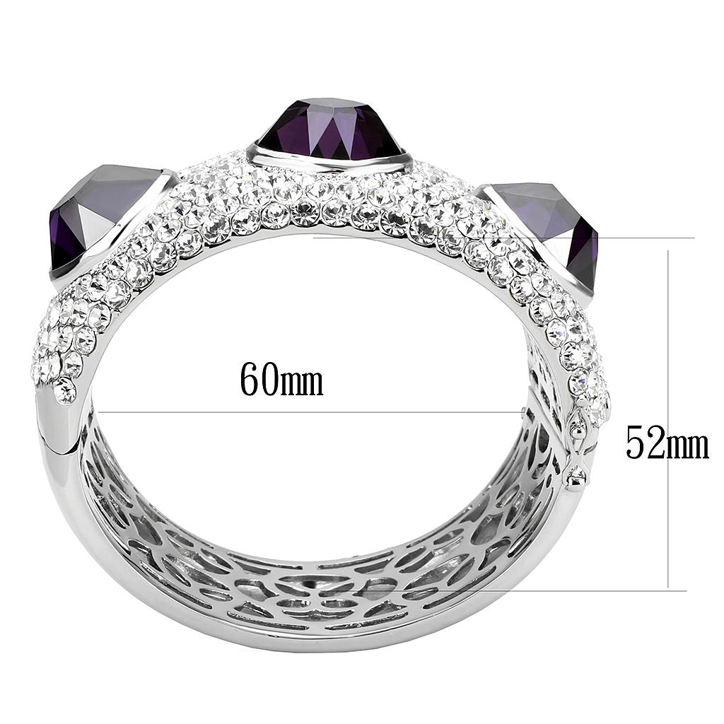 LO4330 - Rhodium Brass Bangle with AAA Grade CZ  in Amethyst LuxuryLifeWay Online Store