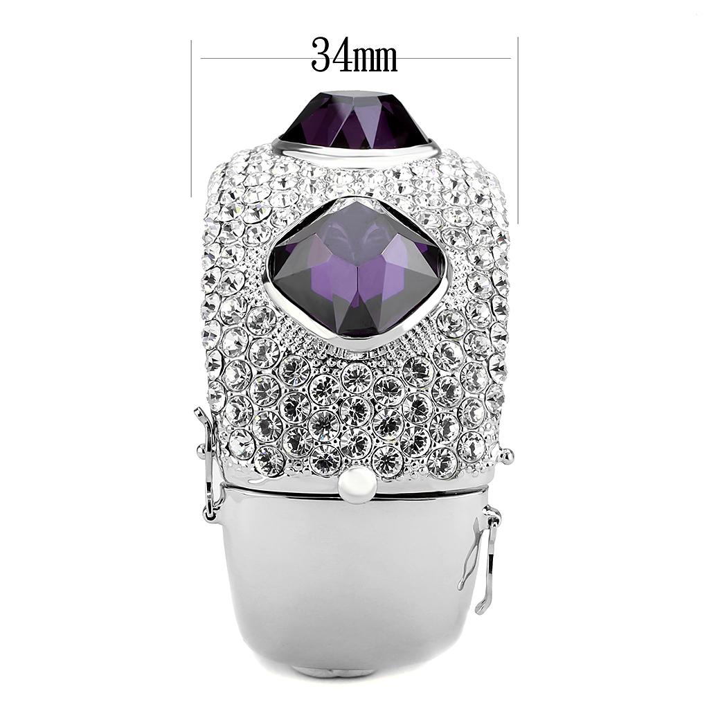 LO4330 - Rhodium Brass Bangle with AAA Grade CZ  in Amethyst LuxuryLifeWay Online Store