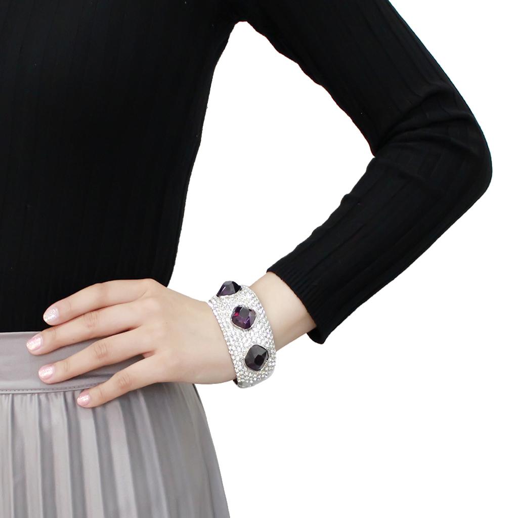 LO4330 - Rhodium Brass Bangle with AAA Grade CZ  in Amethyst LuxuryLifeWay Online Store