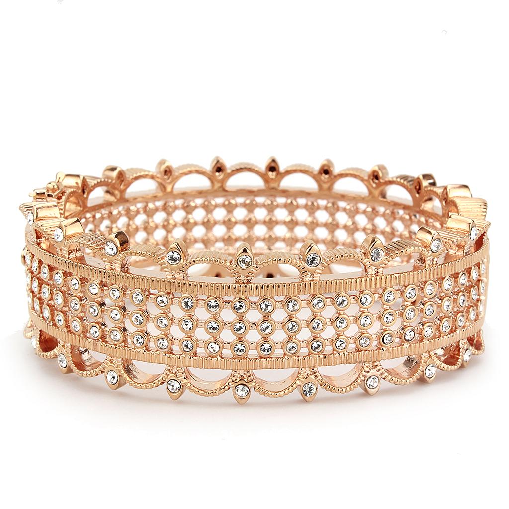 LO4344 - Rose Gold Brass Bangle with Top Grade Crystal  in Clear LuxuryLifeWay Online Store