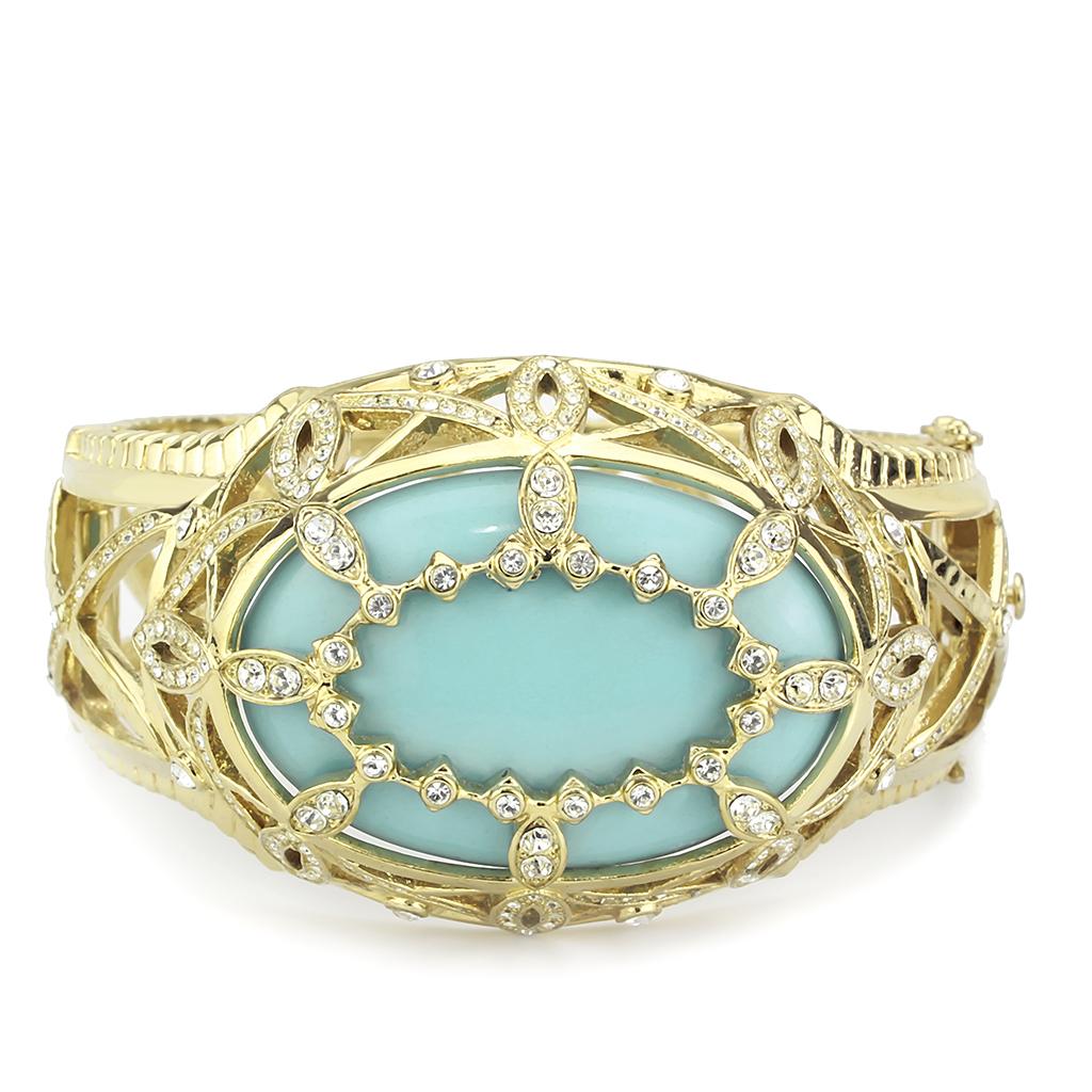 LO4348 - Gold Brass Bangle with Synthetic  in Sea Blue LuxuryLifeWay Online Store