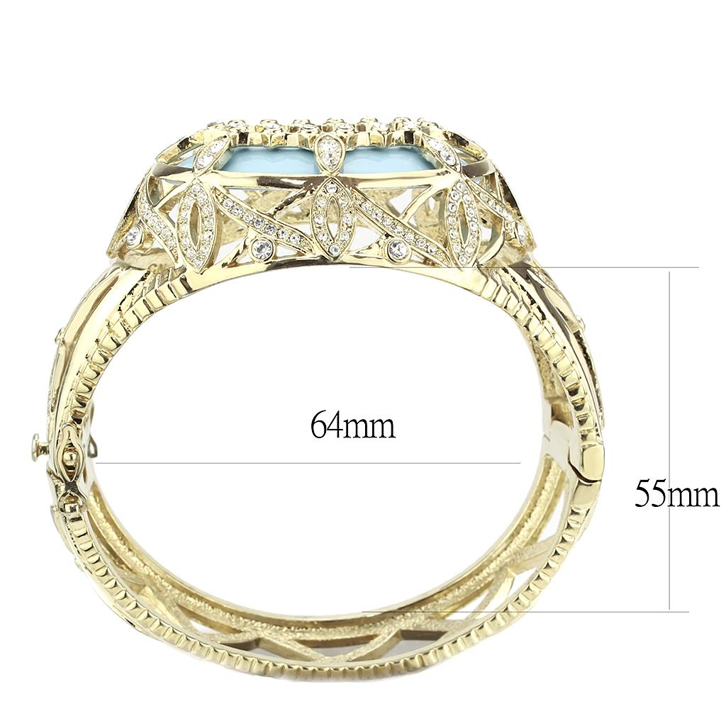 LO4348 - Gold Brass Bangle with Synthetic  in Sea Blue LuxuryLifeWay Online Store