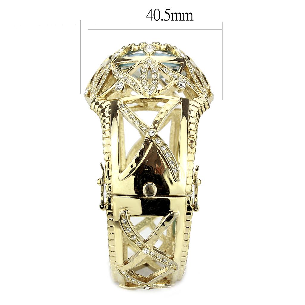 LO4348 - Gold Brass Bangle with Synthetic  in Sea Blue LuxuryLifeWay Online Store