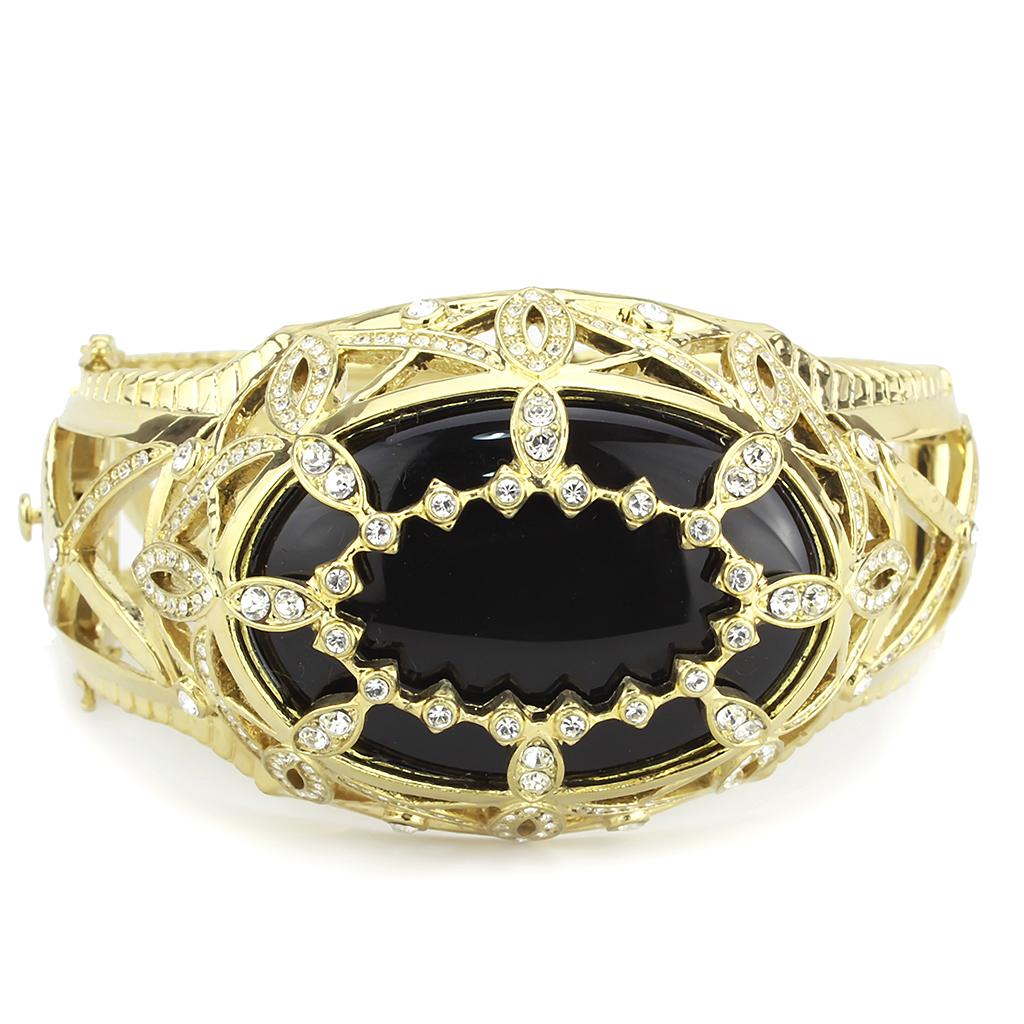 LO4349 - Gold Brass Bangle with Synthetic  in Jet LuxuryLifeWay Online Store