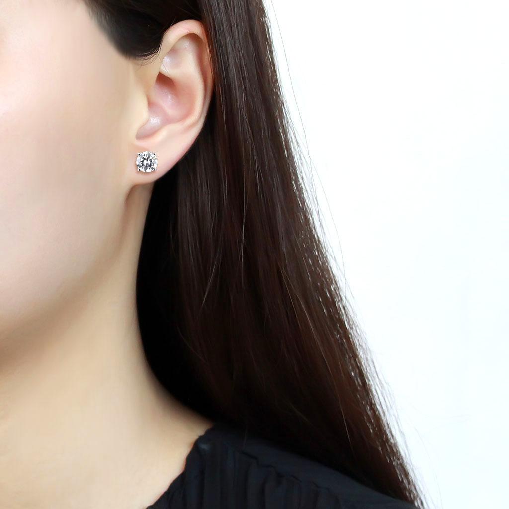 LO4632 - Rhodium Brass Earrings with AAA Grade CZ  in Clear LuxuryLifeWay Online Store