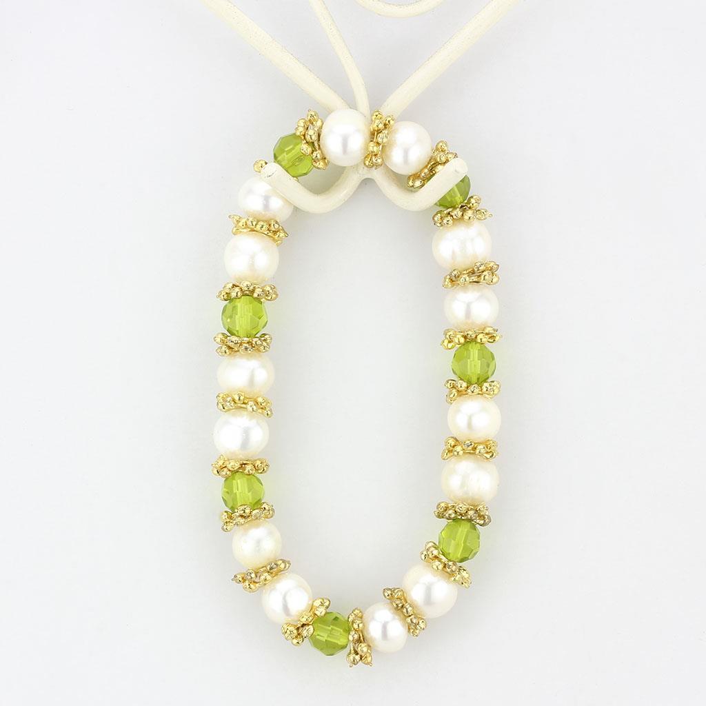 LO4656 - Antique Silver White Metal Bracelet with Synthetic Pearl in Peridot LuxuryLifeWay Online Store