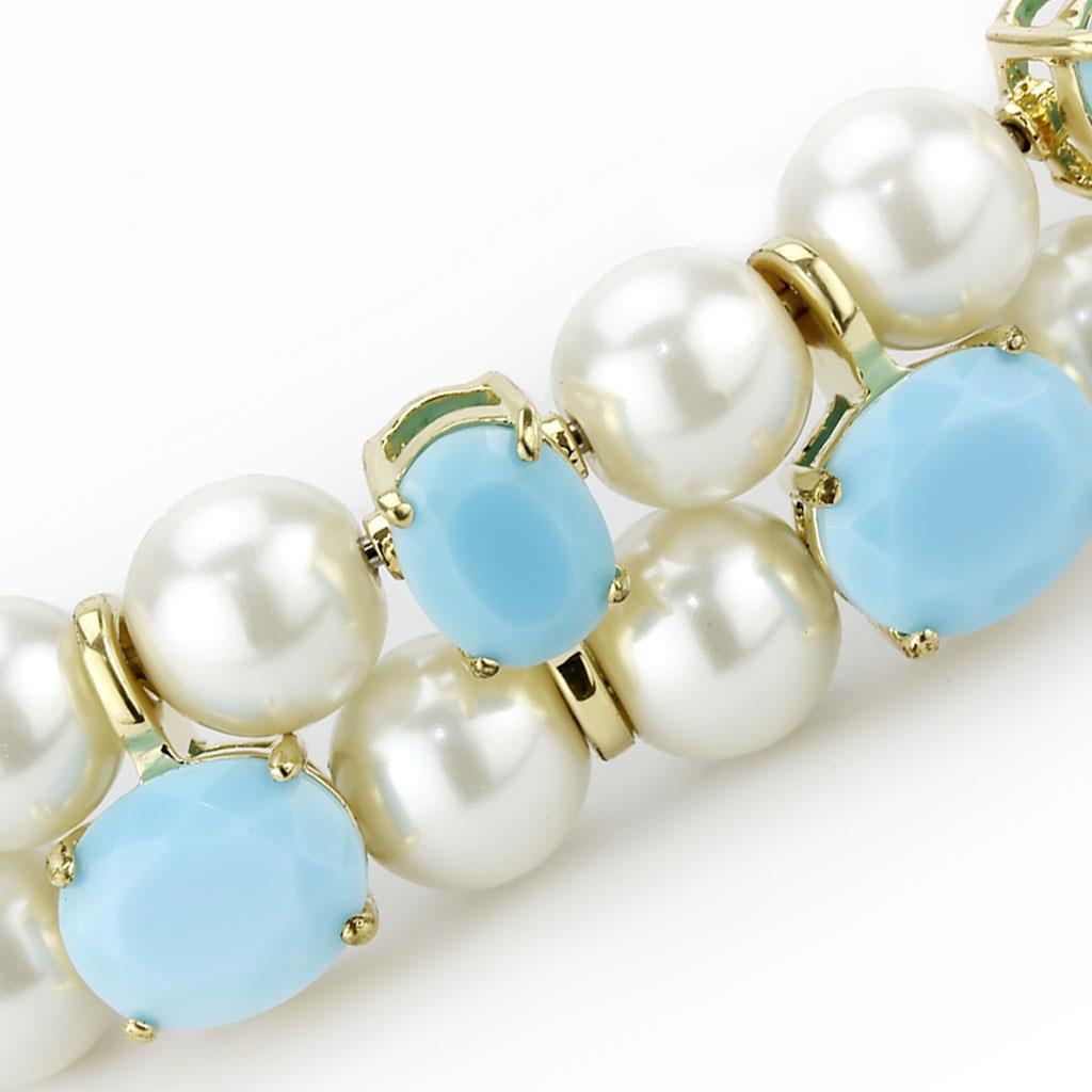 LO4661 - Gold Brass Necklace with Synthetic Glass Bead in White LuxuryLifeWay Online Store