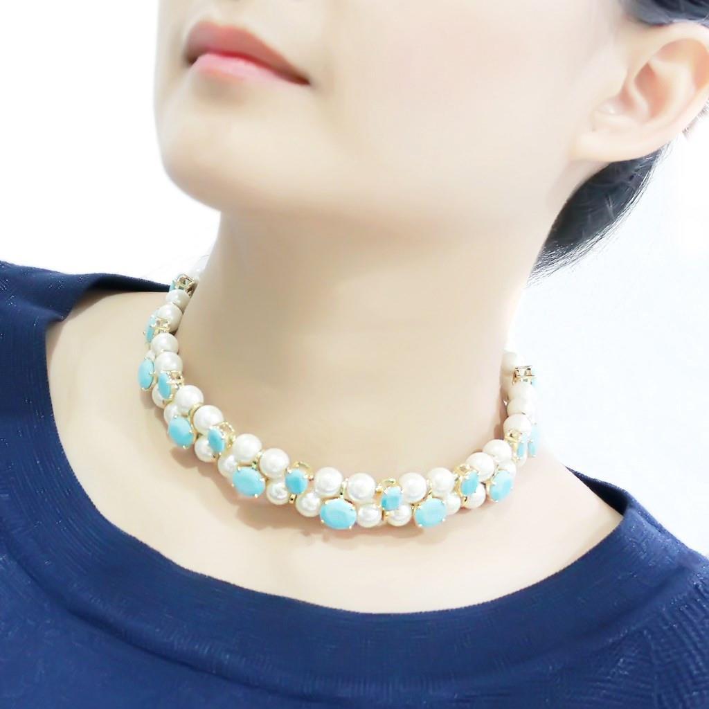 LO4661 - Gold Brass Necklace with Synthetic Glass Bead in White LuxuryLifeWay Online Store