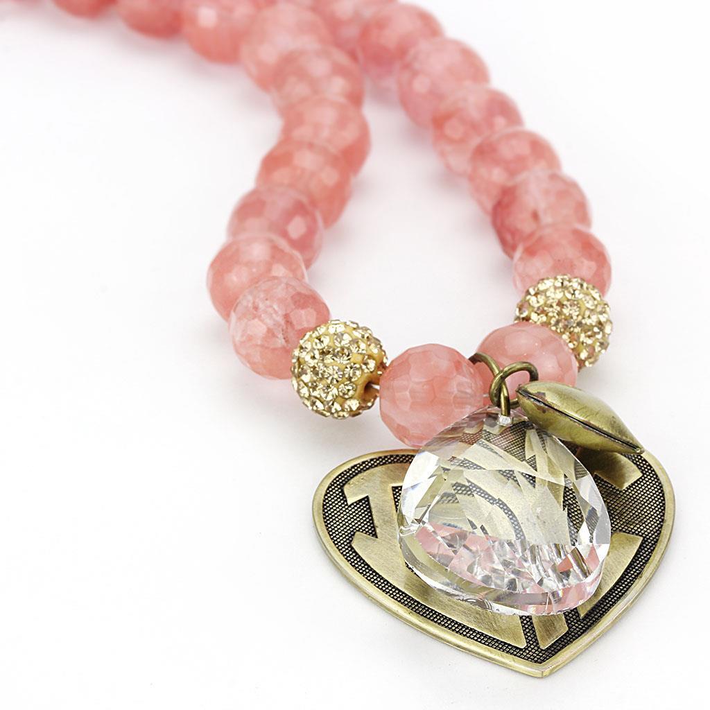 LO4662 - Antique Copper White Metal Necklace with Synthetic Synthetic Glass in Light Peach LuxuryLifeWay Online Store