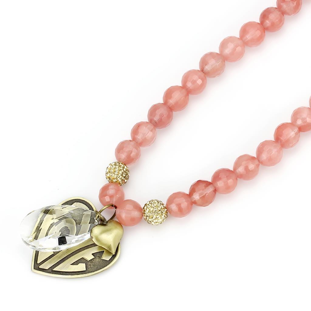 LO4662 - Antique Copper White Metal Necklace with Synthetic Synthetic Glass in Light Peach LuxuryLifeWay Online Store