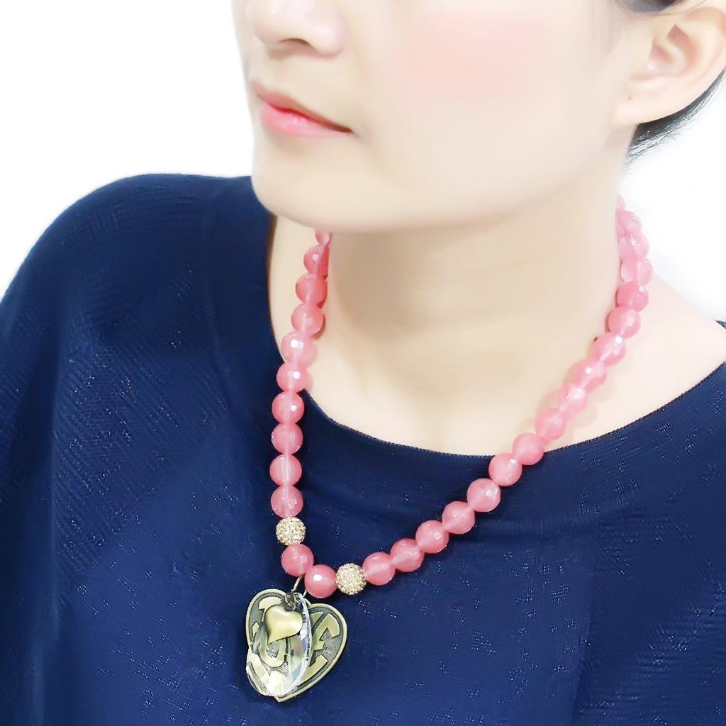 LO4662 - Antique Copper White Metal Necklace with Synthetic Synthetic Glass in Light Peach LuxuryLifeWay Online Store