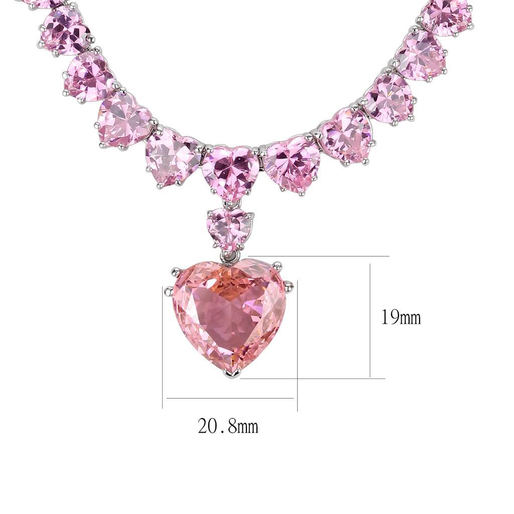 LO4705 - Rhodium Brass Necklace with AAA Grade CZ  in Rose LuxuryLifeWay Online Store