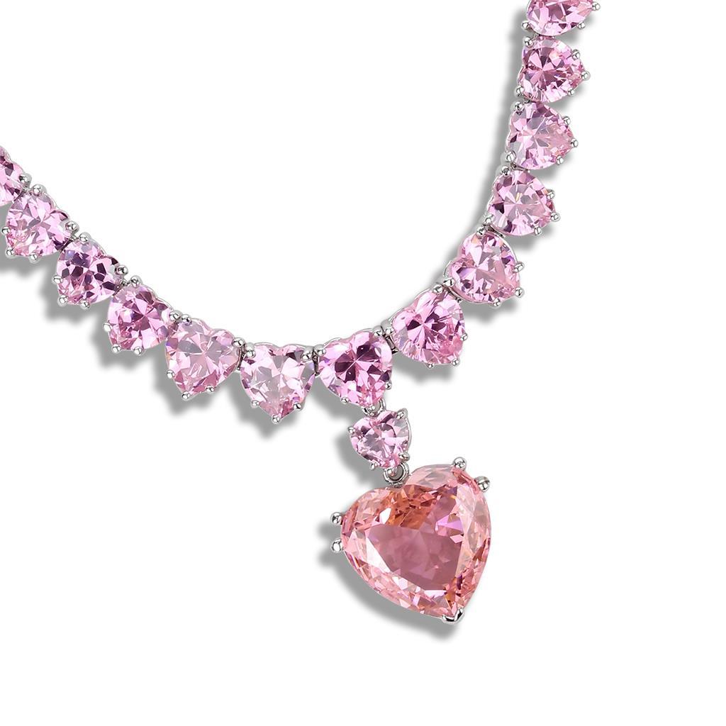 LO4705 - Rhodium Brass Necklace with AAA Grade CZ  in Rose LuxuryLifeWay Online Store
