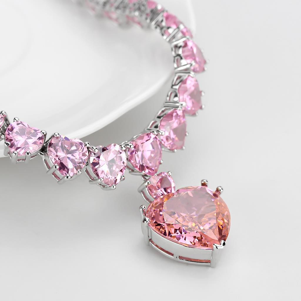 LO4705 - Rhodium Brass Necklace with AAA Grade CZ  in Rose LuxuryLifeWay Online Store