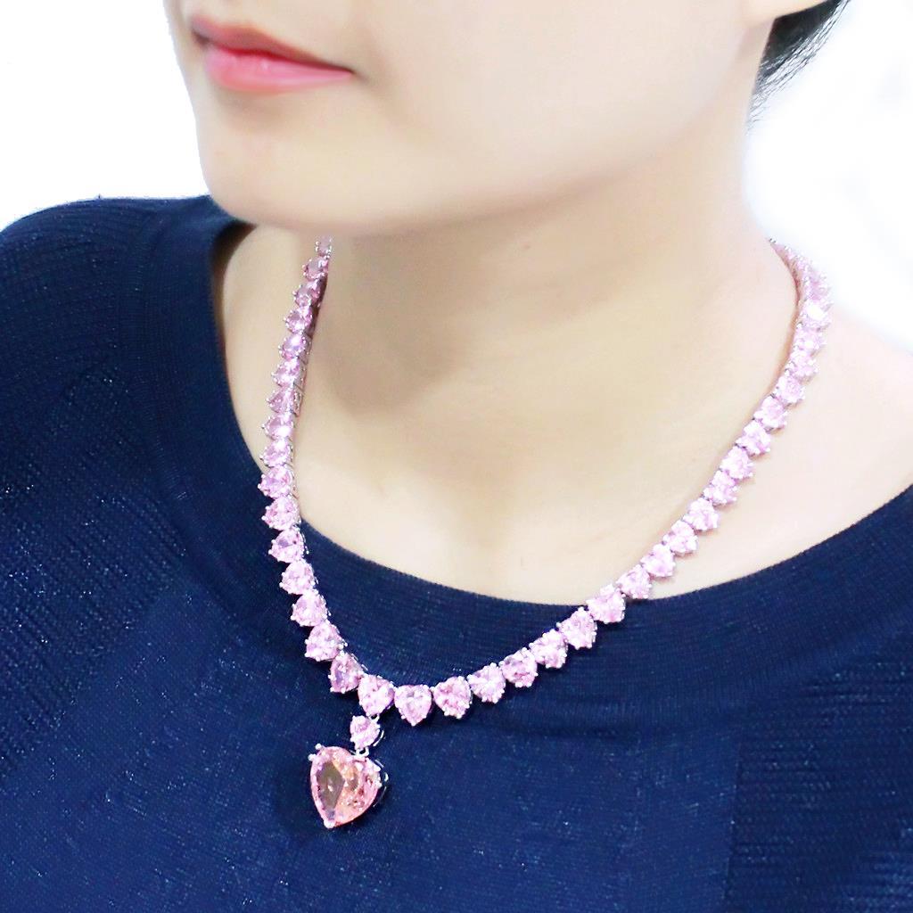 LO4705 - Rhodium Brass Necklace with AAA Grade CZ  in Rose LuxuryLifeWay Online Store