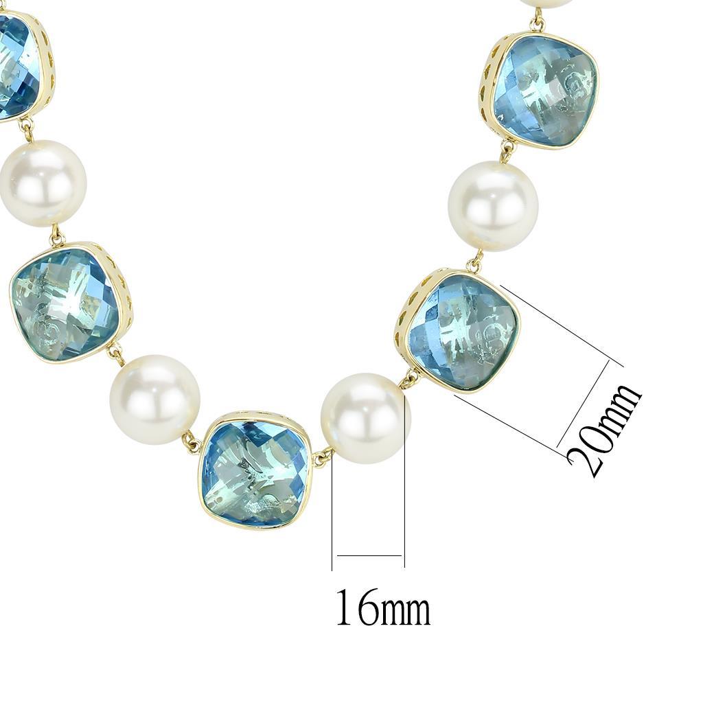 LO4706 - Gold Brass Necklace with Synthetic Synthetic Glass in Sea Blue LuxuryLifeWay Online Store