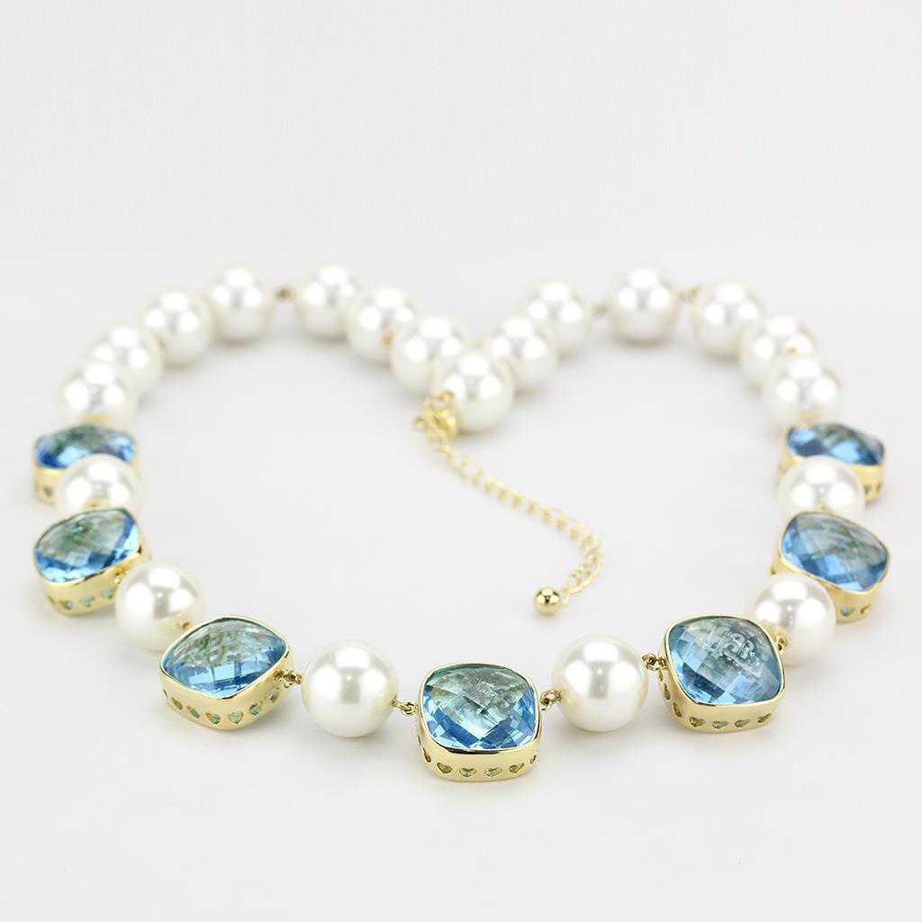 LO4706 - Gold Brass Necklace with Synthetic Synthetic Glass in Sea Blue LuxuryLifeWay Online Store