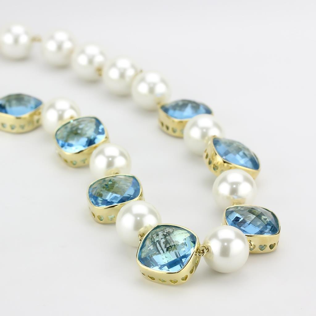 LO4706 - Gold Brass Necklace with Synthetic Synthetic Glass in Sea Blue LuxuryLifeWay Online Store
