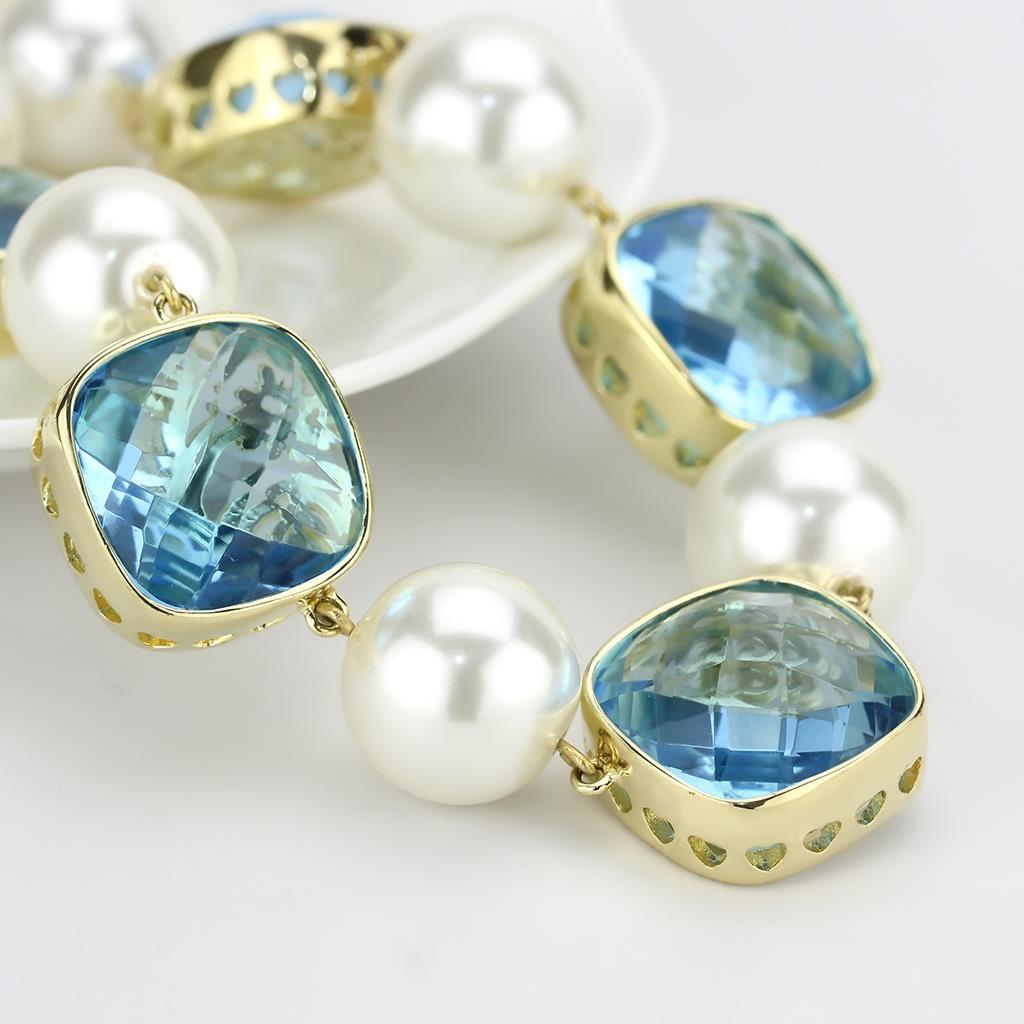 LO4706 - Gold Brass Necklace with Synthetic Synthetic Glass in Sea Blue LuxuryLifeWay Online Store