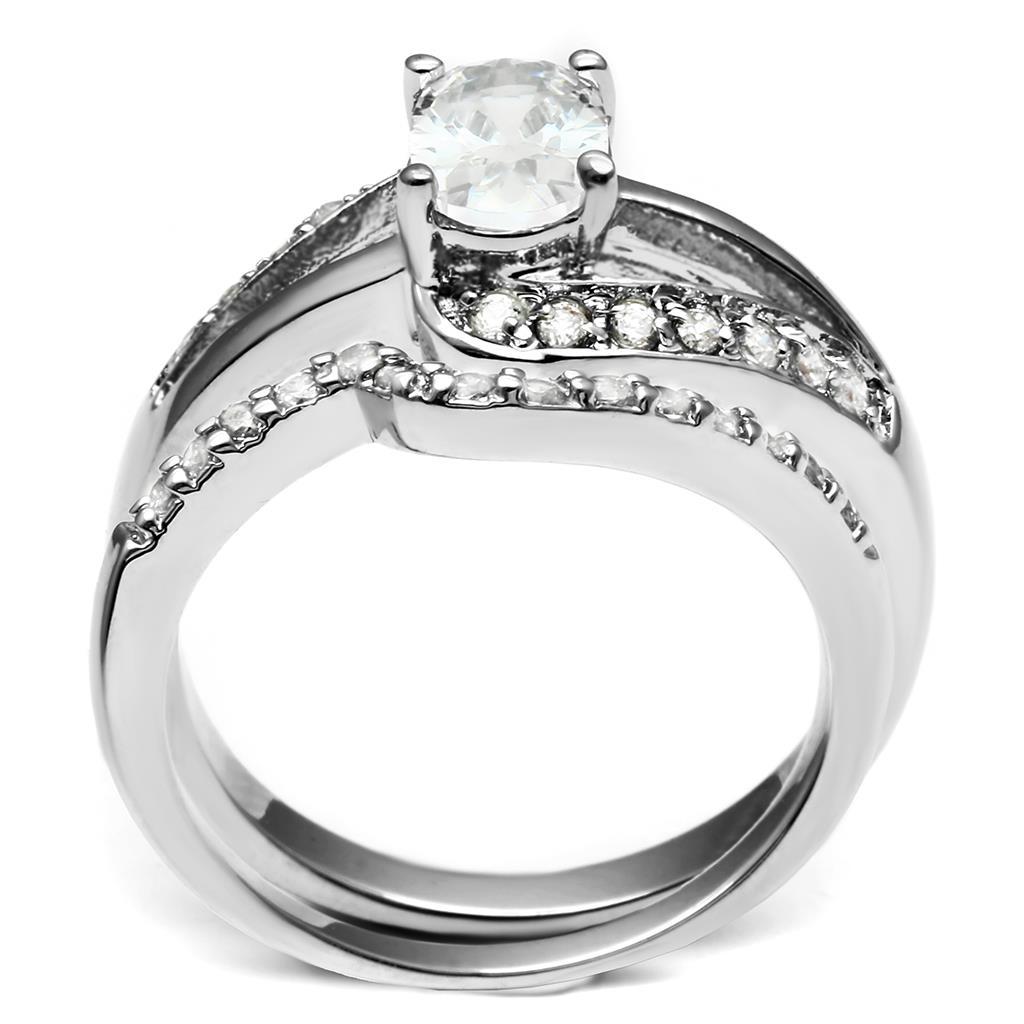 LO4712 - Rhodium Brass Ring with AAA Grade CZ  in Clear LuxuryLifeWay Online Store