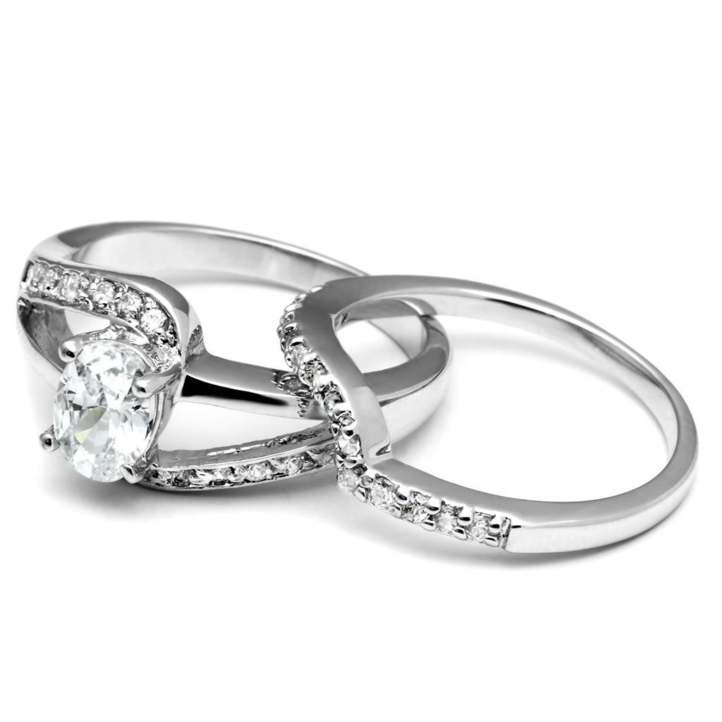 LO4712 - Rhodium Brass Ring with AAA Grade CZ  in Clear LuxuryLifeWay Online Store