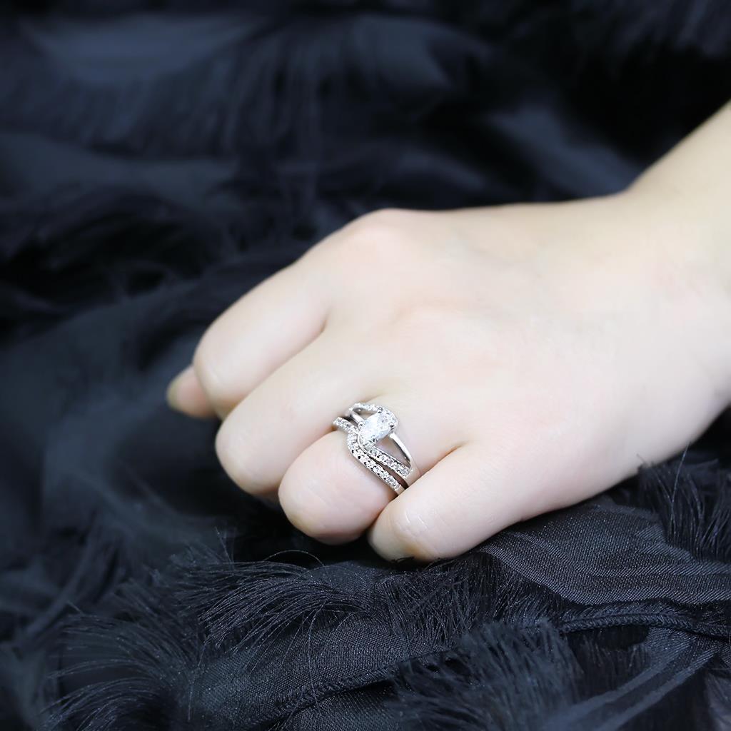 LO4712 - Rhodium Brass Ring with AAA Grade CZ  in Clear LuxuryLifeWay Online Store