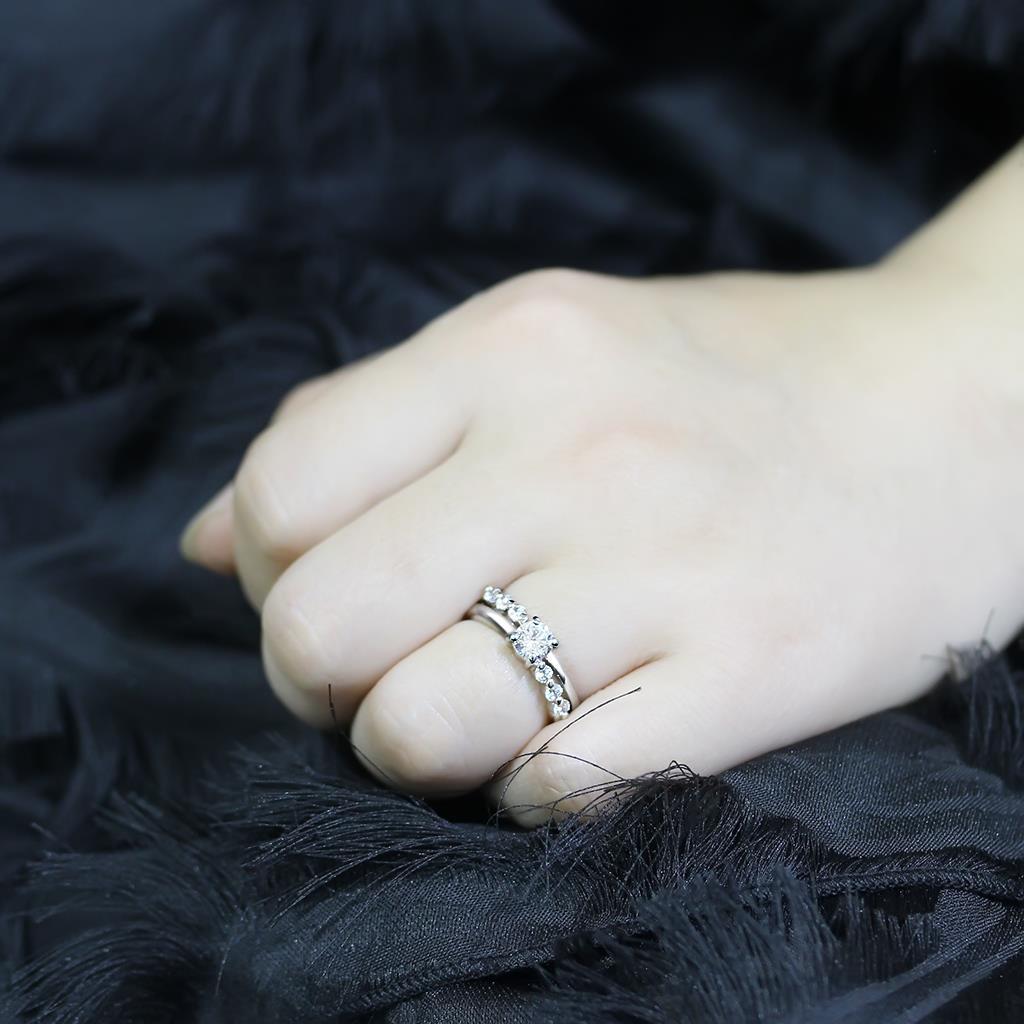 LO4713 - Rhodium Brass Ring with AAA Grade CZ  in Clear LuxuryLifeWay Online Store