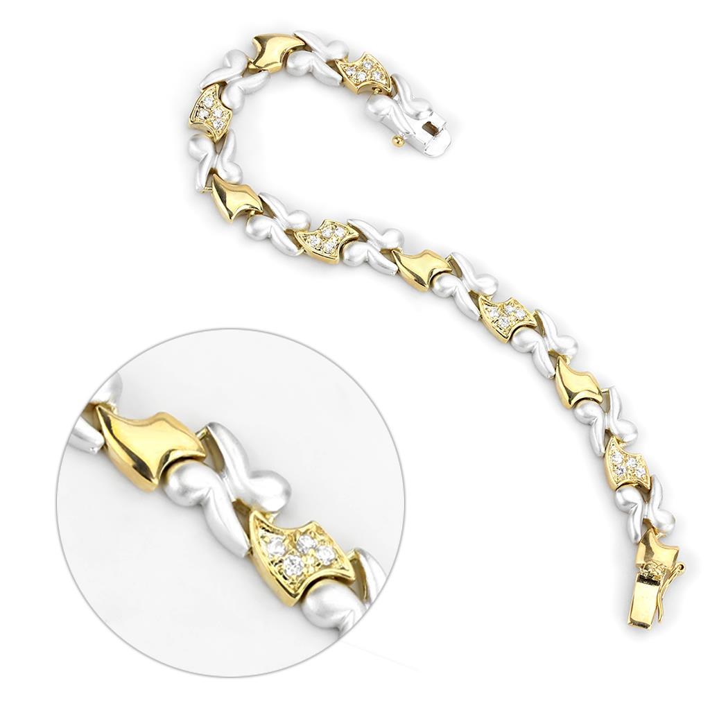 LO4736 - Gold+Rhodium Brass Bracelet with AAA Grade CZ  in Clear LuxuryLifeWay Online Store