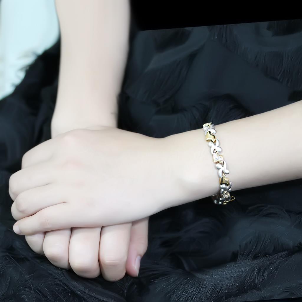 LO4736 - Gold+Rhodium Brass Bracelet with AAA Grade CZ  in Clear LuxuryLifeWay Online Store