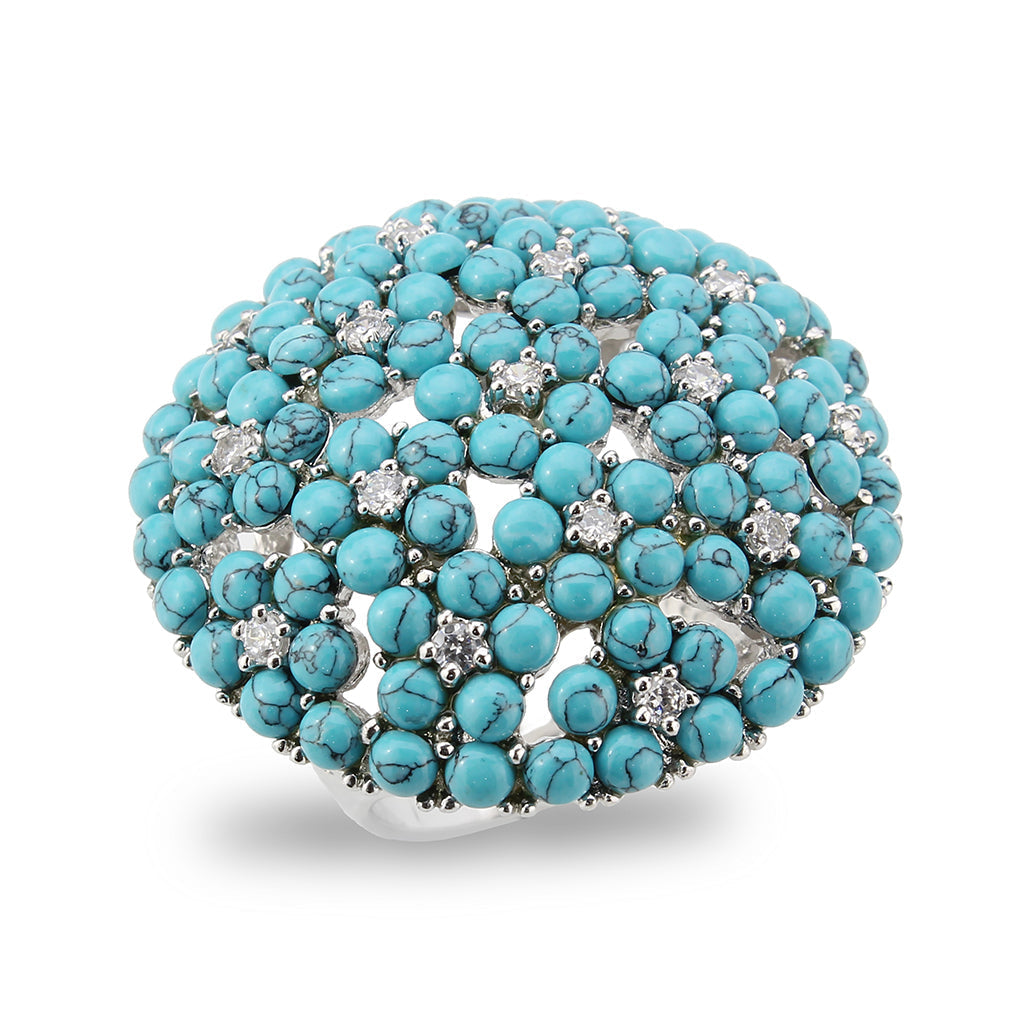 LO4750 - Rhodium Brass Ring with Top Grade Crystal in SeaBlue LuxuryLifeWay Online Store