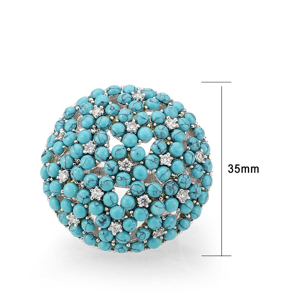 LO4750 - Rhodium Brass Ring with Top Grade Crystal in SeaBlue LuxuryLifeWay Online Store