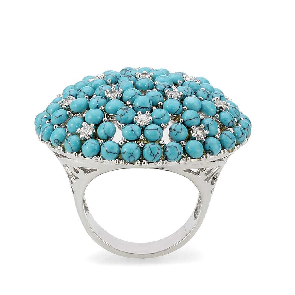 LO4750 - Rhodium Brass Ring with Top Grade Crystal in SeaBlue LuxuryLifeWay Online Store