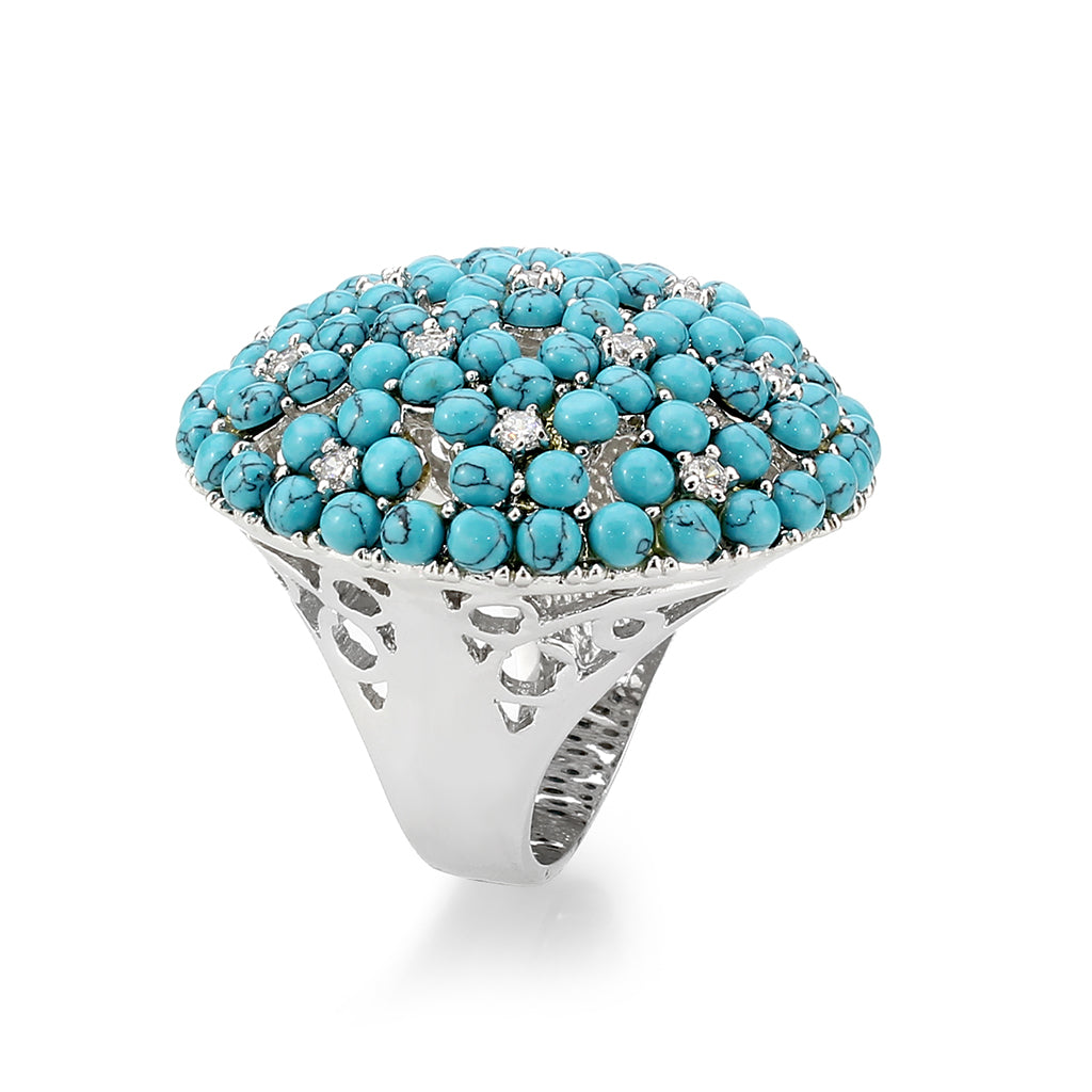 LO4750 - Rhodium Brass Ring with Top Grade Crystal in SeaBlue LuxuryLifeWay Online Store